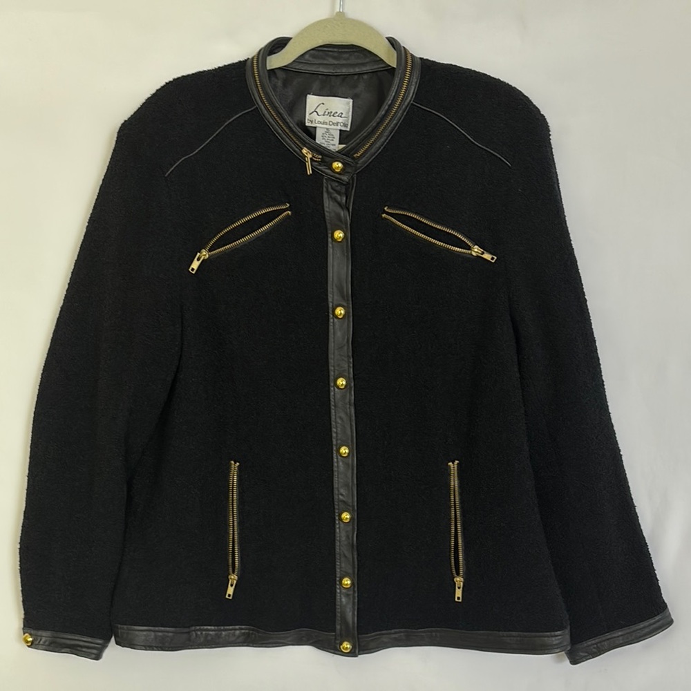 Linea by Louis Dell'Olio Women Sz XL Black jacket with Gold leather trim Details